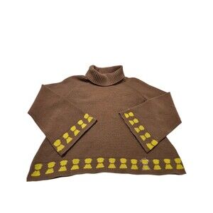 Studio PICONE Roma Turtleneck Boxy Sweater 5% Cashmere Brown Yellow Art M C19.1